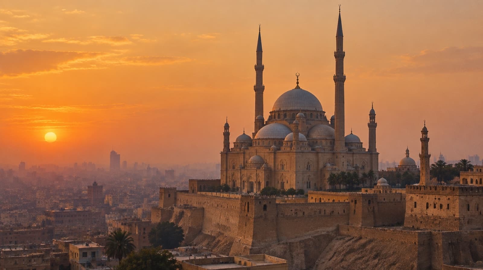 The Mosque of Muhammad Ali on the Cairo Citadel above the city at sunset