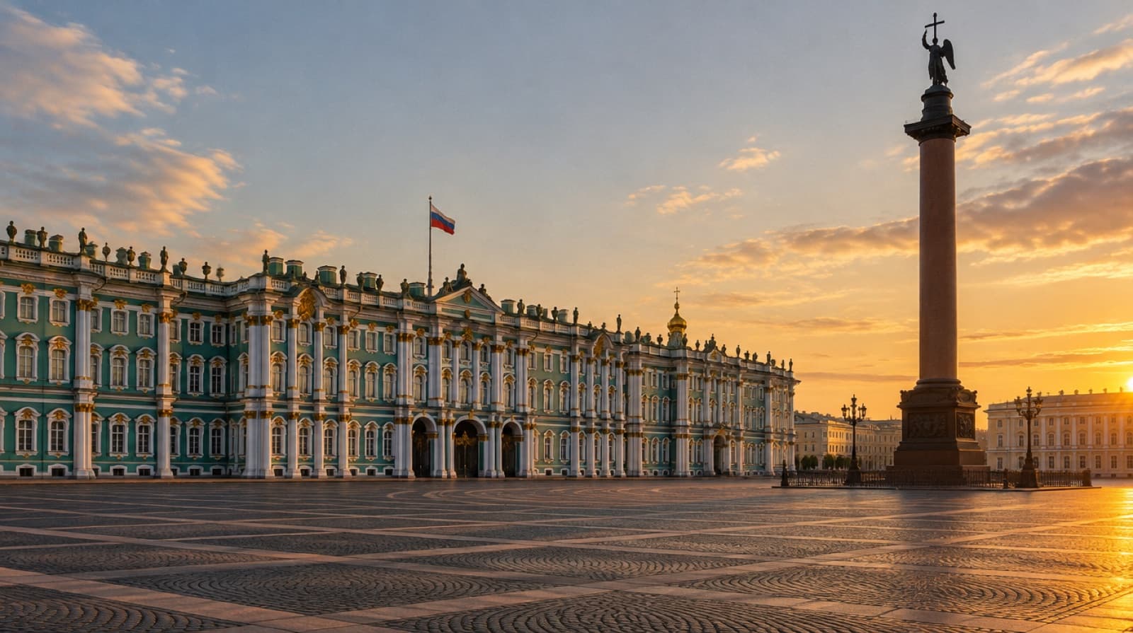 The Winter Palace and the Alexander Column on Palace Square in Saint Petersburg