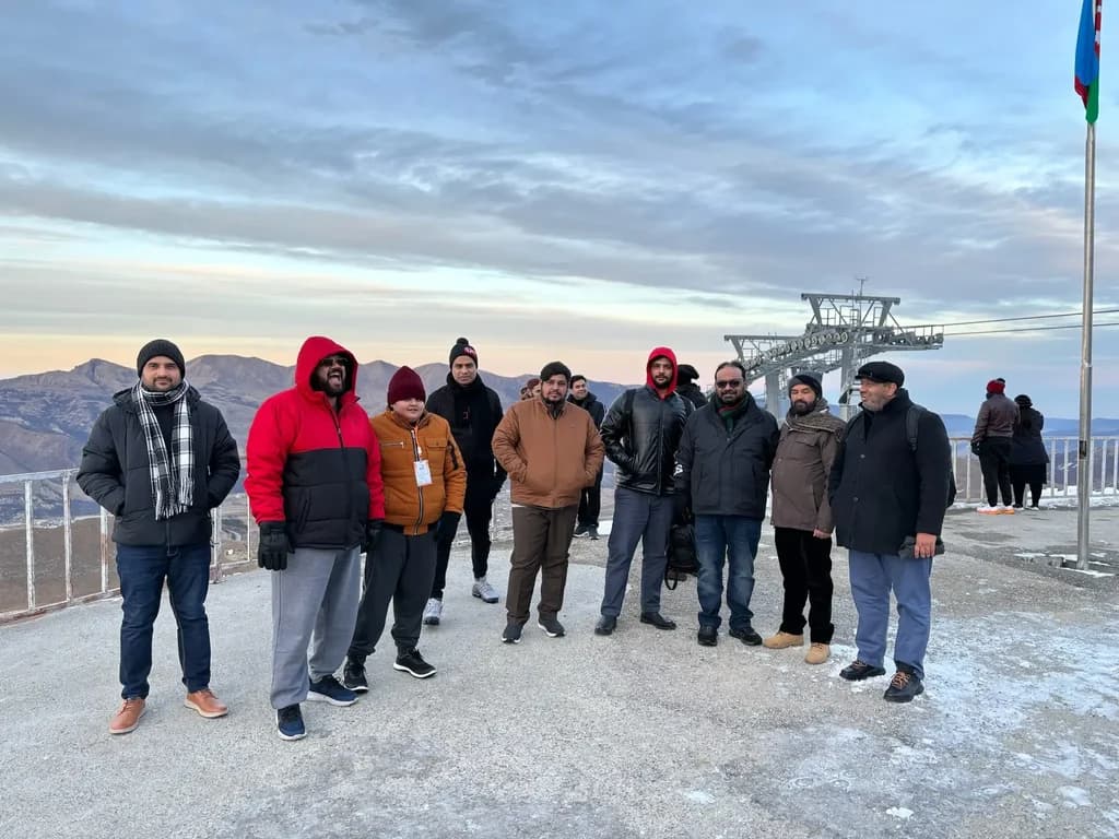 An IBEX group at the top of the cable car at Shahdag