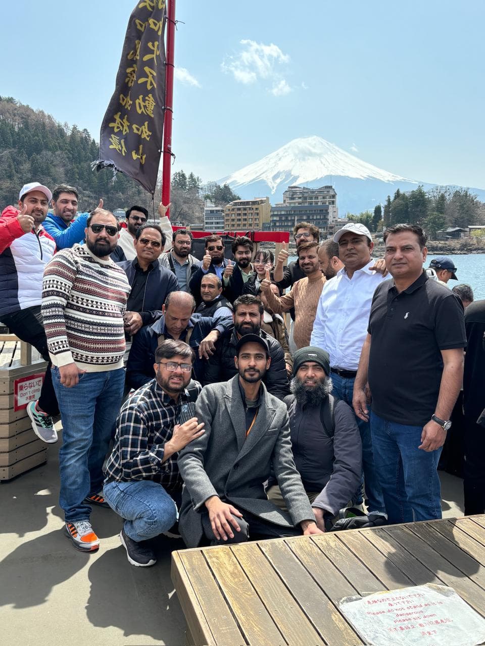 An IBEX group at Lake Kawaguchi with Mount Fuji behind