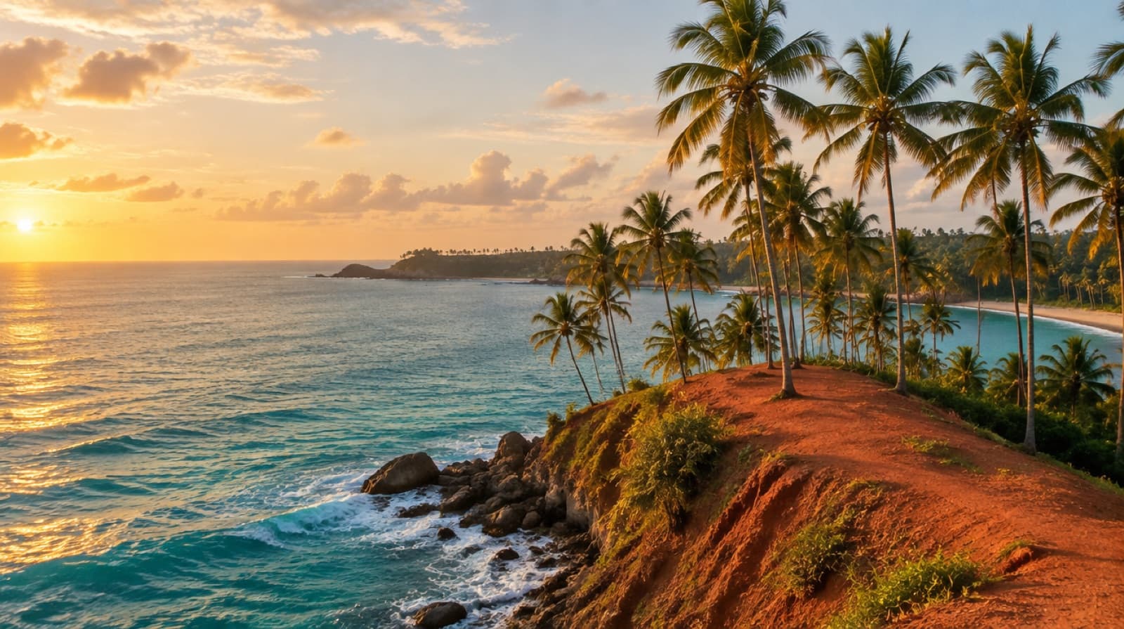 Coconut Tree Hill at Mirissa, palms on a red headland above the sea