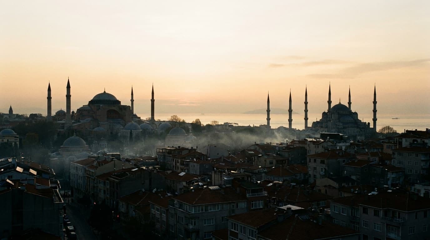 The domes and minarets of Sultanahmet in Istanbul at first light