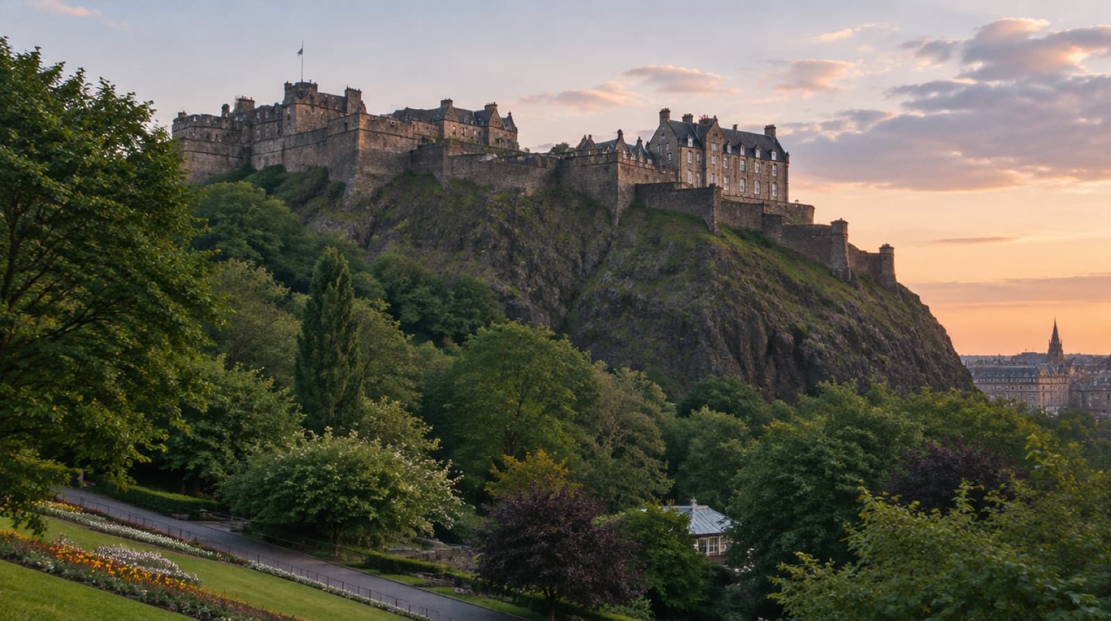 Edinburgh Castle on its rock above Princes Street Gardens